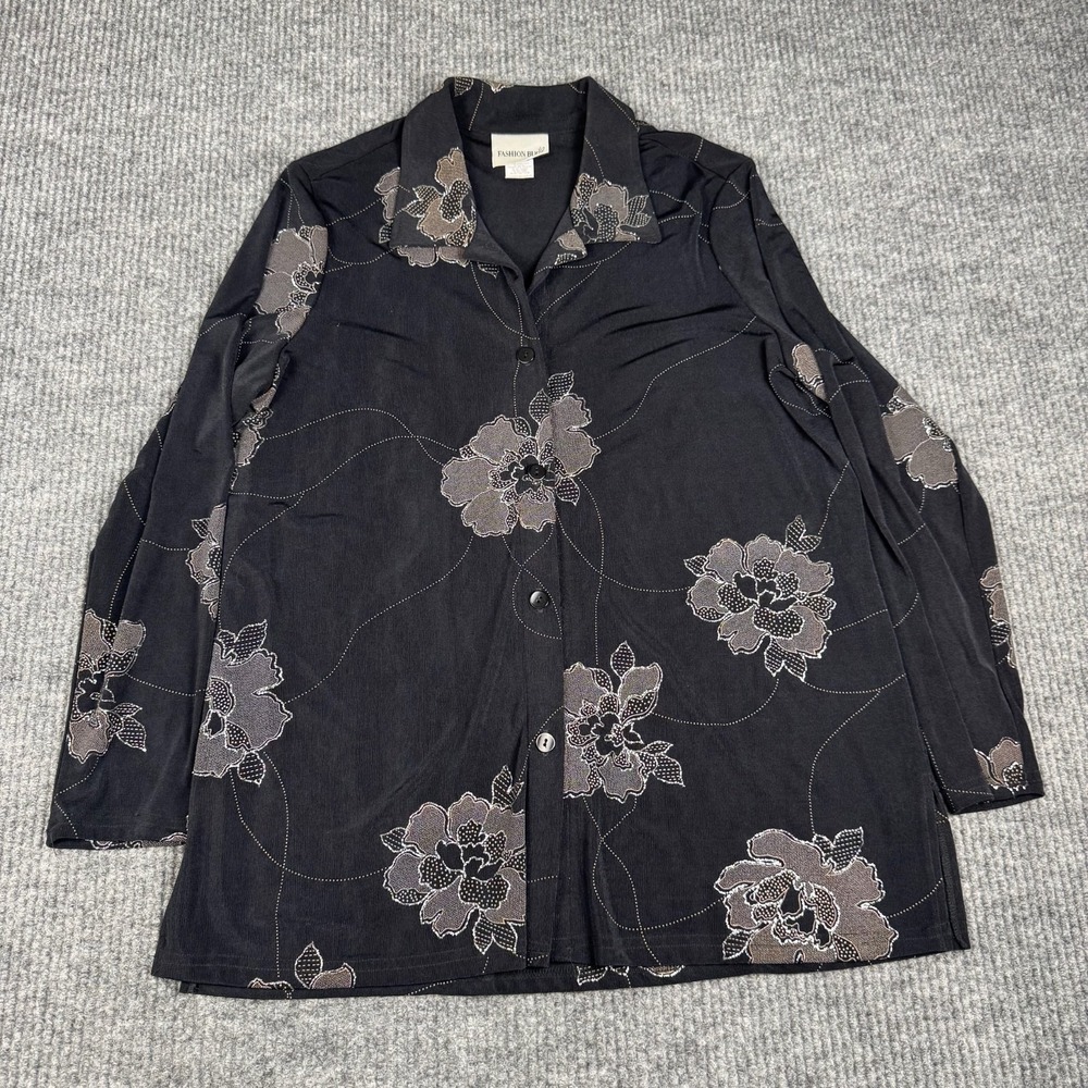 Vtg 90s Button Up Womens L Blouse Tunic Black Dark Floral Moody Made In USA